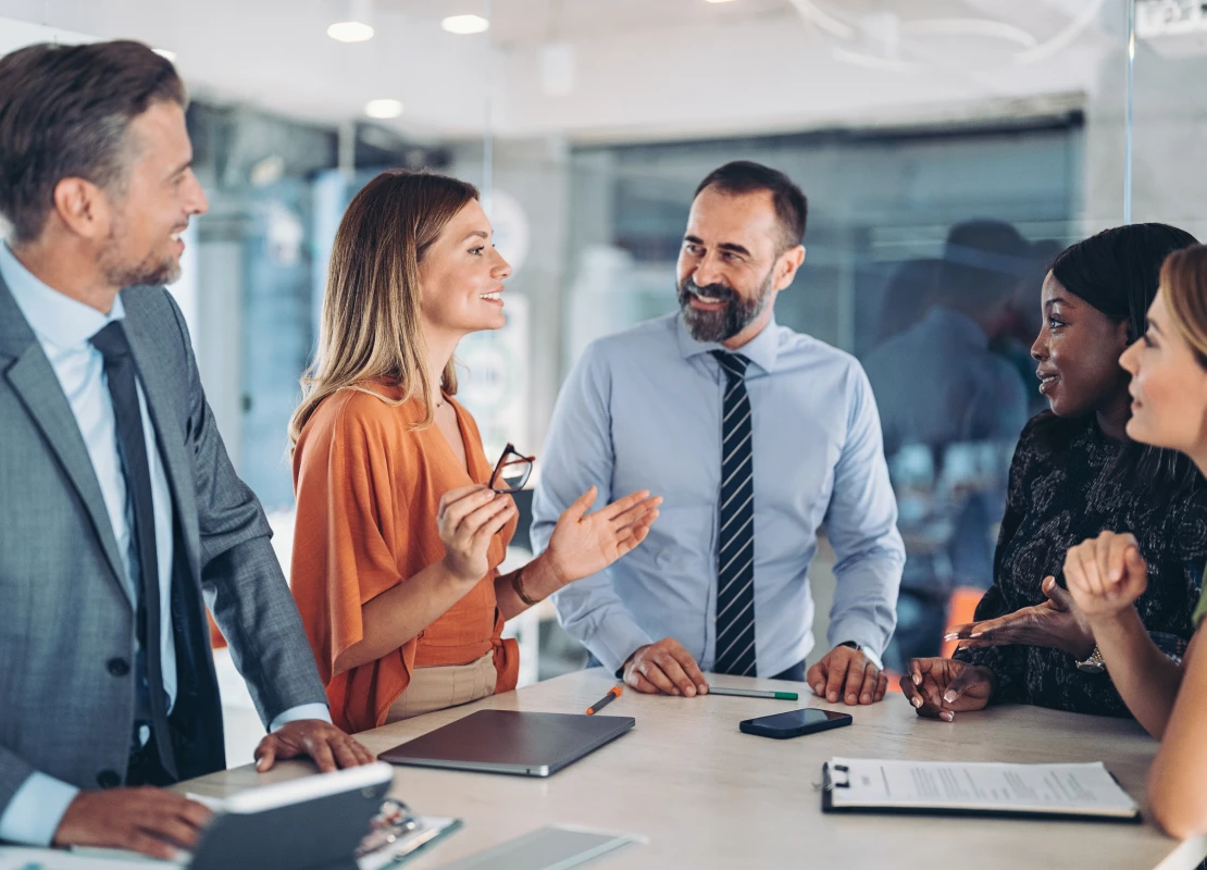 Insurance agent explaining to clients